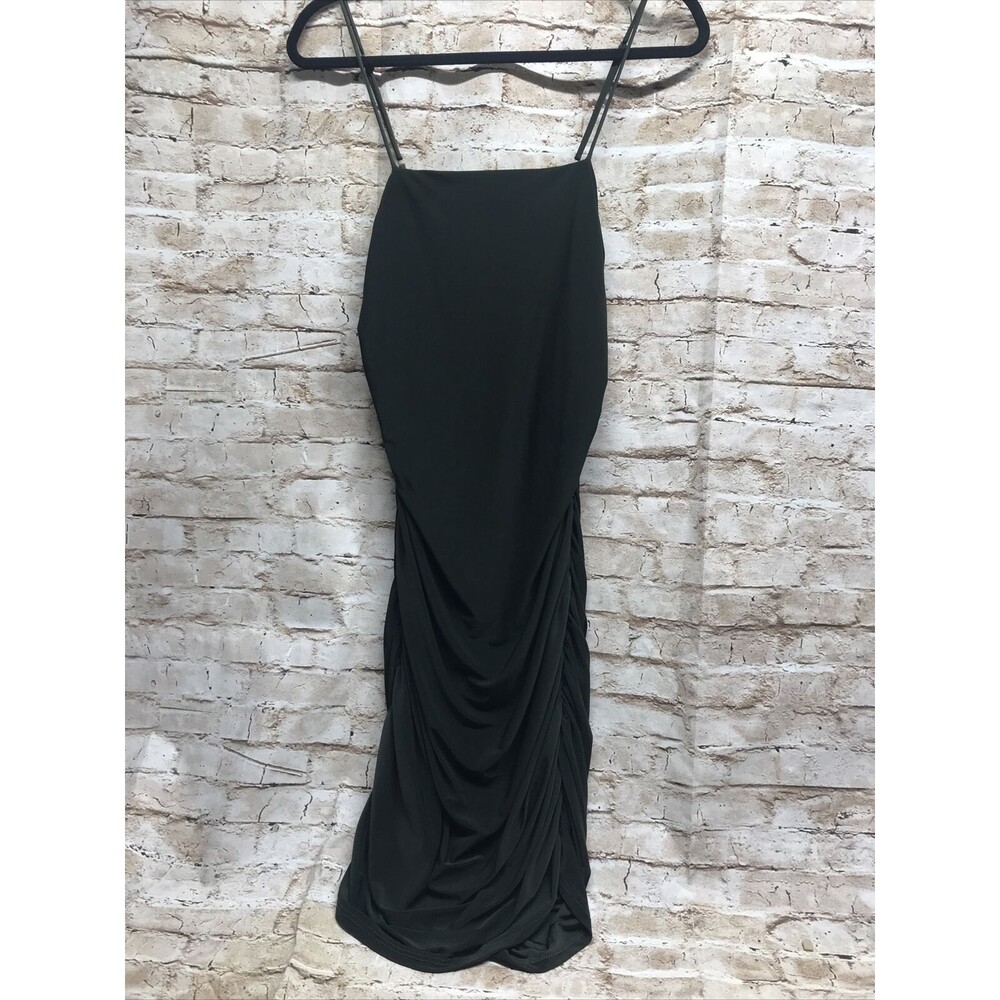 Akira Chicago Women's Dress Large Bodycon Rouche Spaghetti Strap Army Green